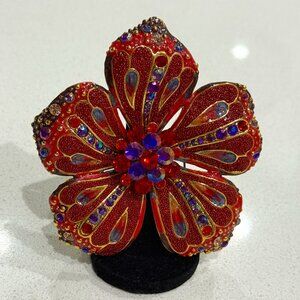 Red Flower Brooch with Gorgeous Crystals